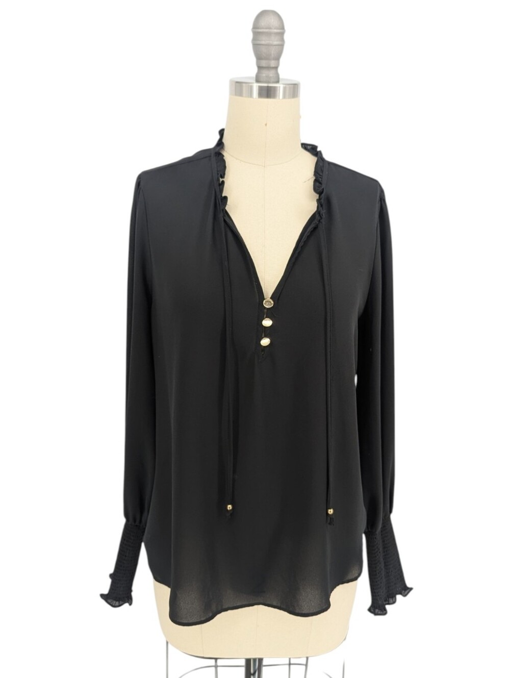 30107 Tahari Chiffon Blouse Black size Small preppy punk Business casual office